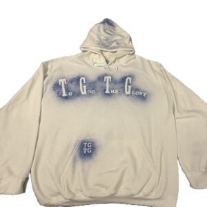 White HD Blue Logo Hoodie
